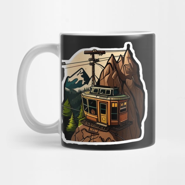 Cable Car in the Mountains Sticker by Walford-Designs